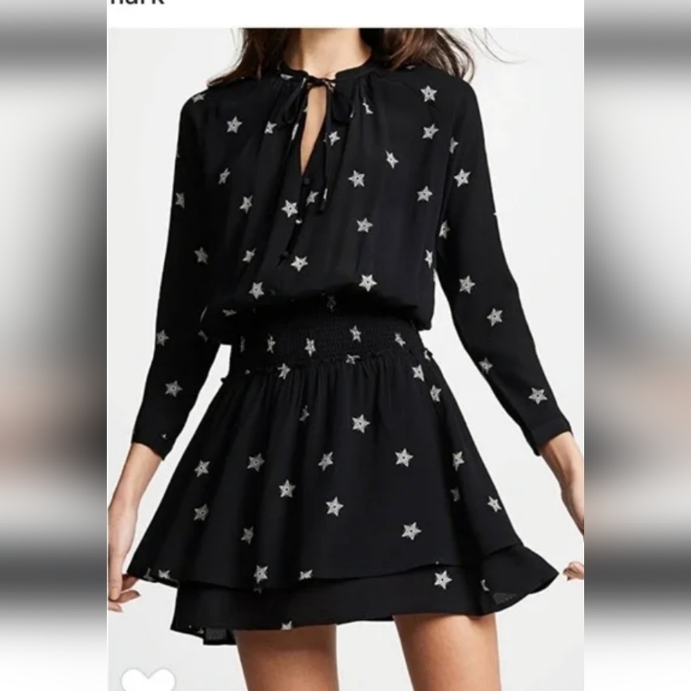 Rails Jasmine Black Rivet Star Long Sleeve Dress with Mandarin Collar